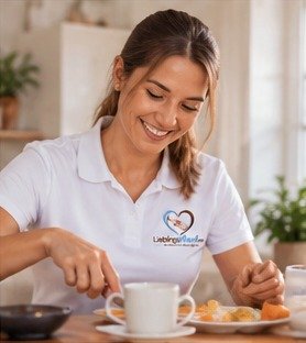 KI-Bild: Haushaltshilfe bereitet eine Mahlzeit vor